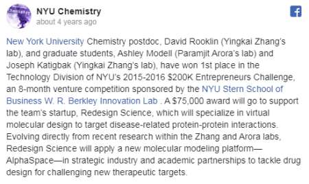 NYU's Official Post Announcing The $75000 Award For David Rooklin